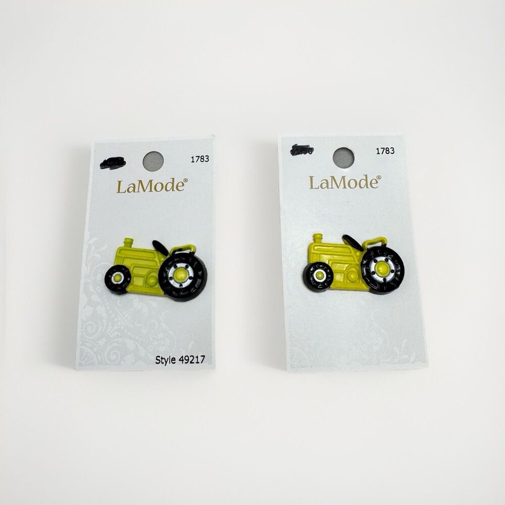 2 Tractor Sewing Buttons LaMode Novelty Plastic Crafting Decor 1783 34 MM